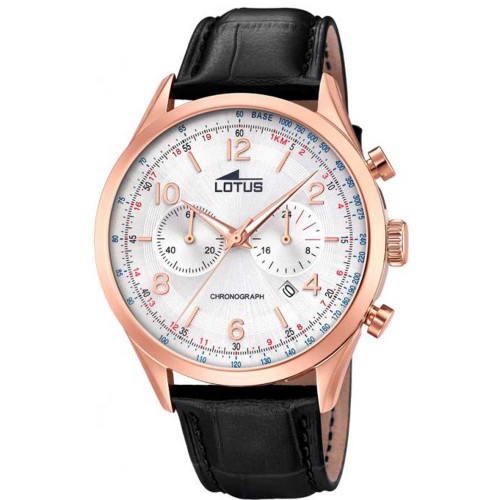 LOTUS Rose Gold Black Leather Chronograph L18558-2